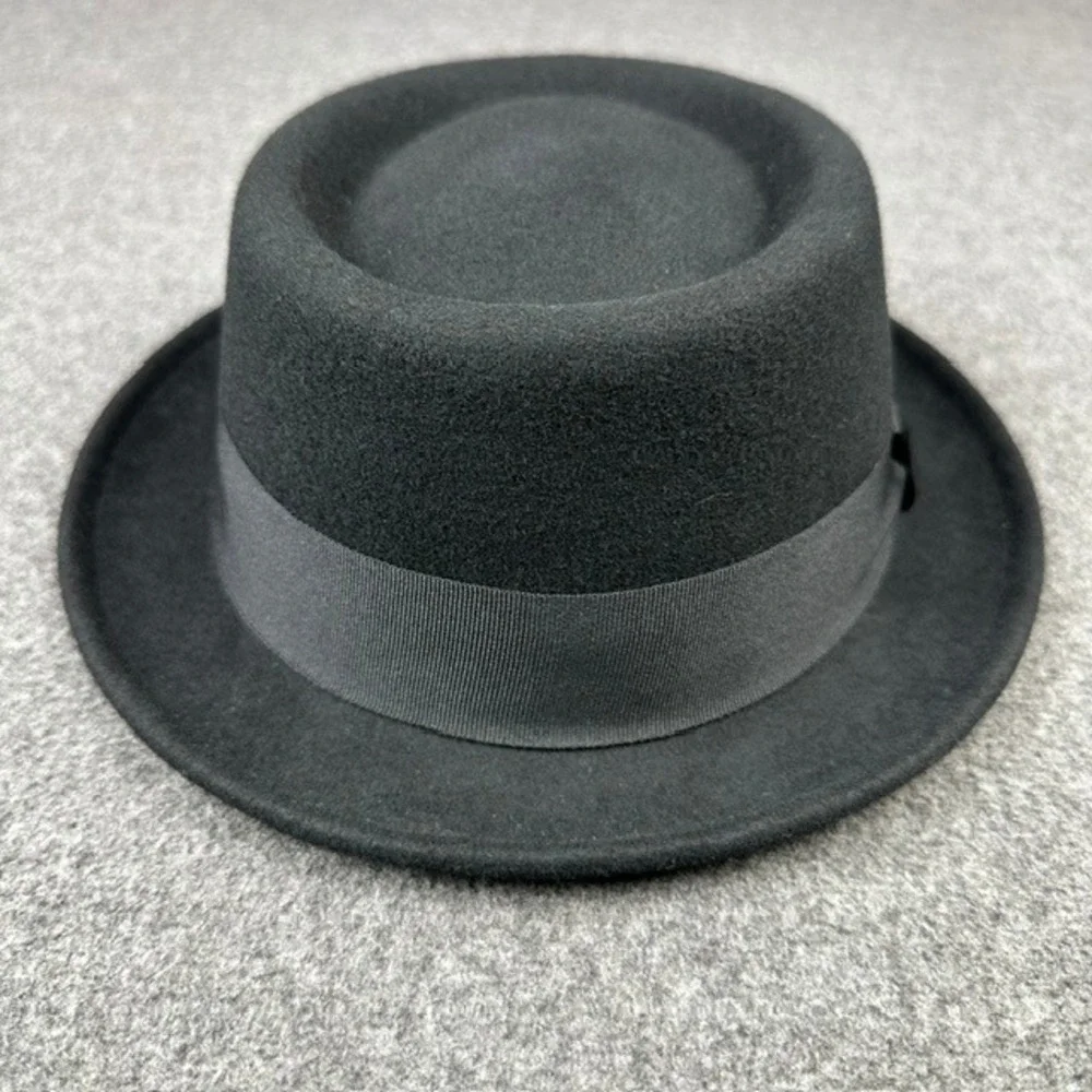 Hats in the Belfry Black Wool Pork Pie Hat Telescope Crown Medium Mens Womens